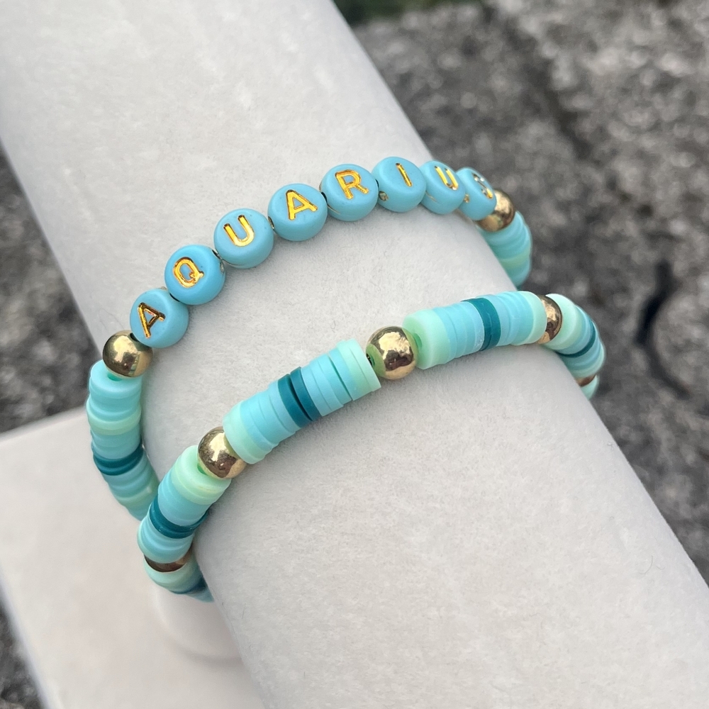"AQUARIUS" 2 Pack Zodiac Bracelets - 7 in - Stretch Cord